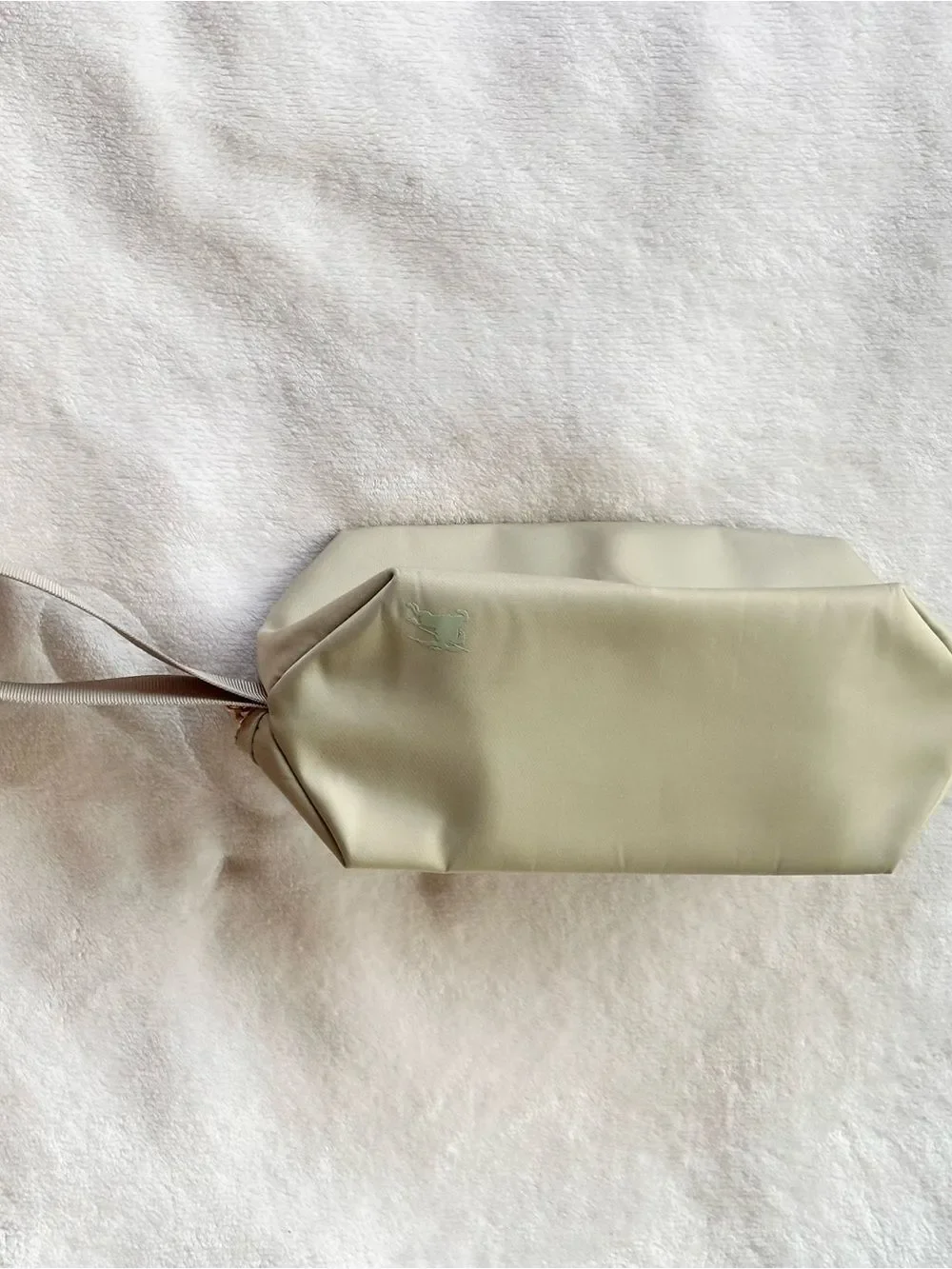 Beige Cosmetic Bag Wristlet Travel Makeup Pouch Zip Closure Minimalist